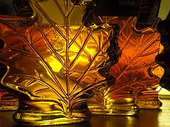 maple syrup bottle in shape of maple leaf