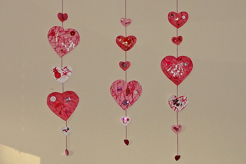 mobile made of paper hearts