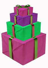 stacked wrapped gift boxes