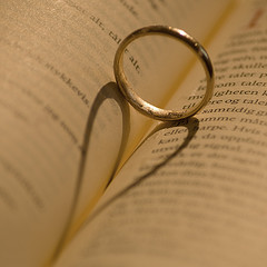 ring against book, shadow looks like heart