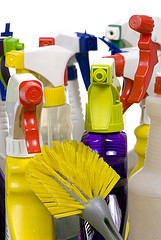 cleaning bottles and brush