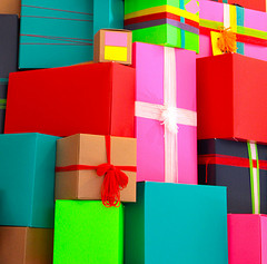 stack of wrapped presents