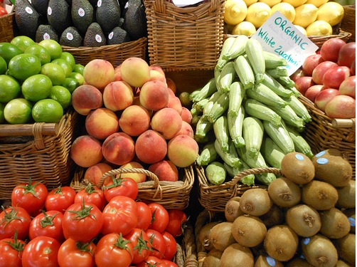 baskets of fruits and vegetables