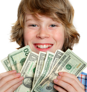 boy holding dollars fanned out